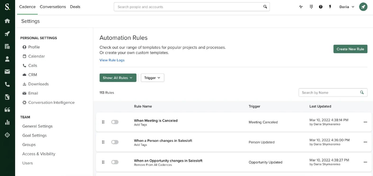 Graphic showing the automation rules dashboard