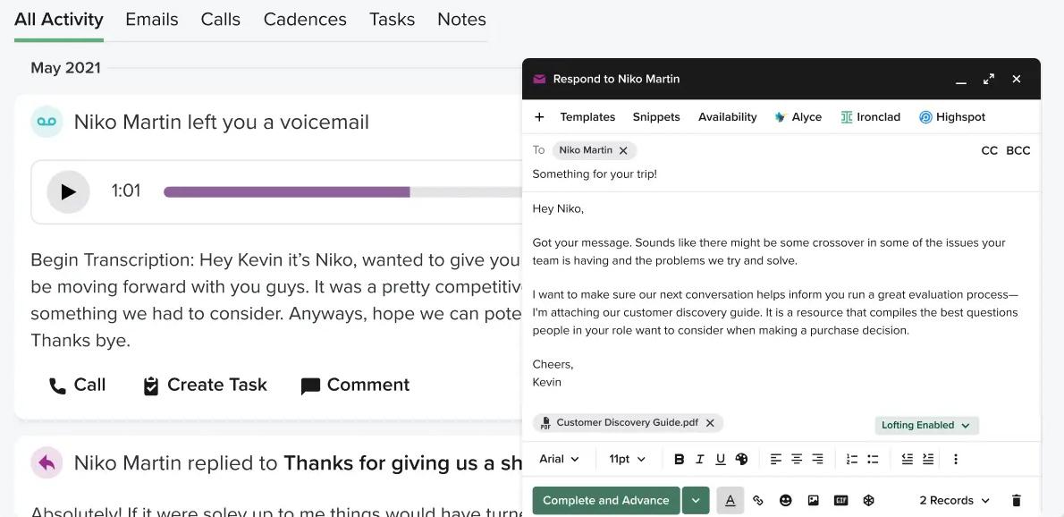 Cadence and voicemail dashboard