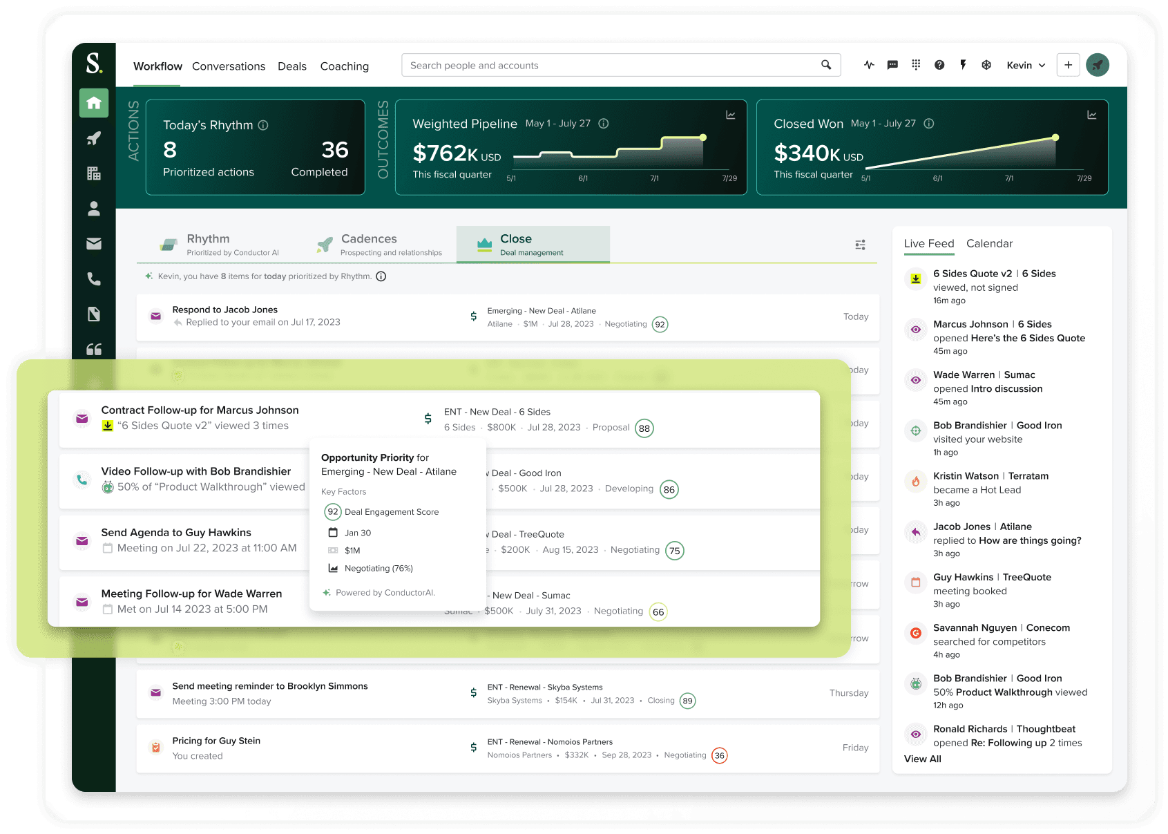Screenshot of deals section of the Salesloft platform