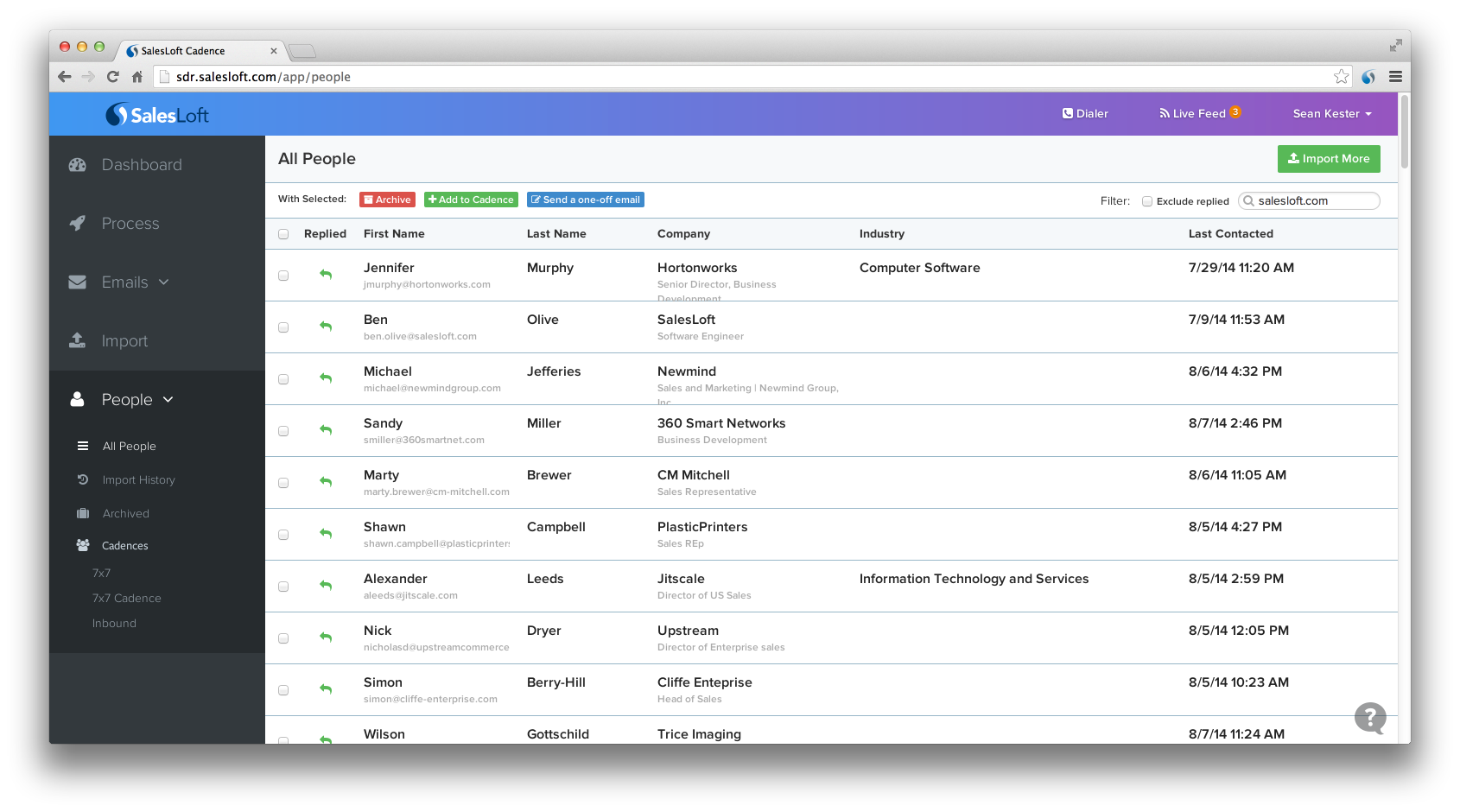 SalesLoft email tracking dashboard
