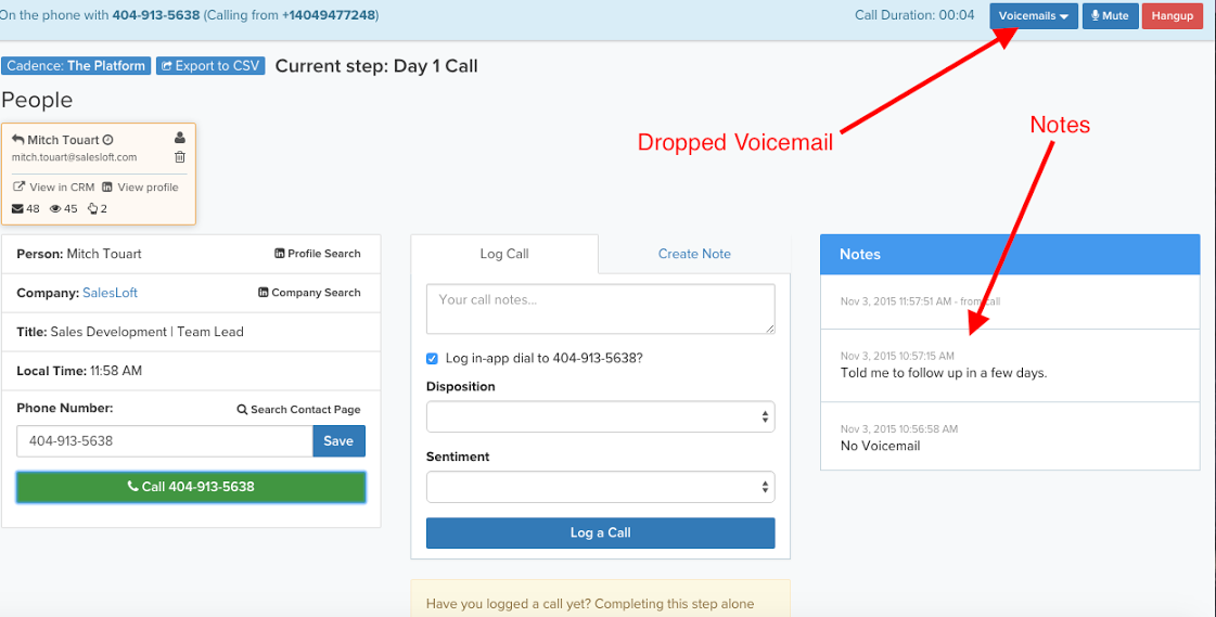 Integrated sales dialer with dropped voicemail