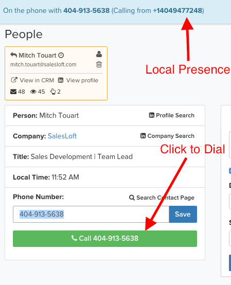 Integrated sales dialer with local presence